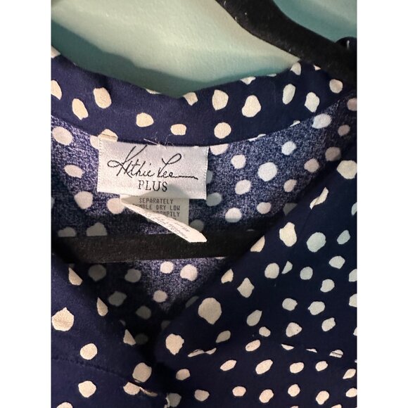 Kathy Lee 24W Navy Ivory Polka Dot Blouse Cottagecore Academia Y2K Vintage retro - Picture 4 of 7